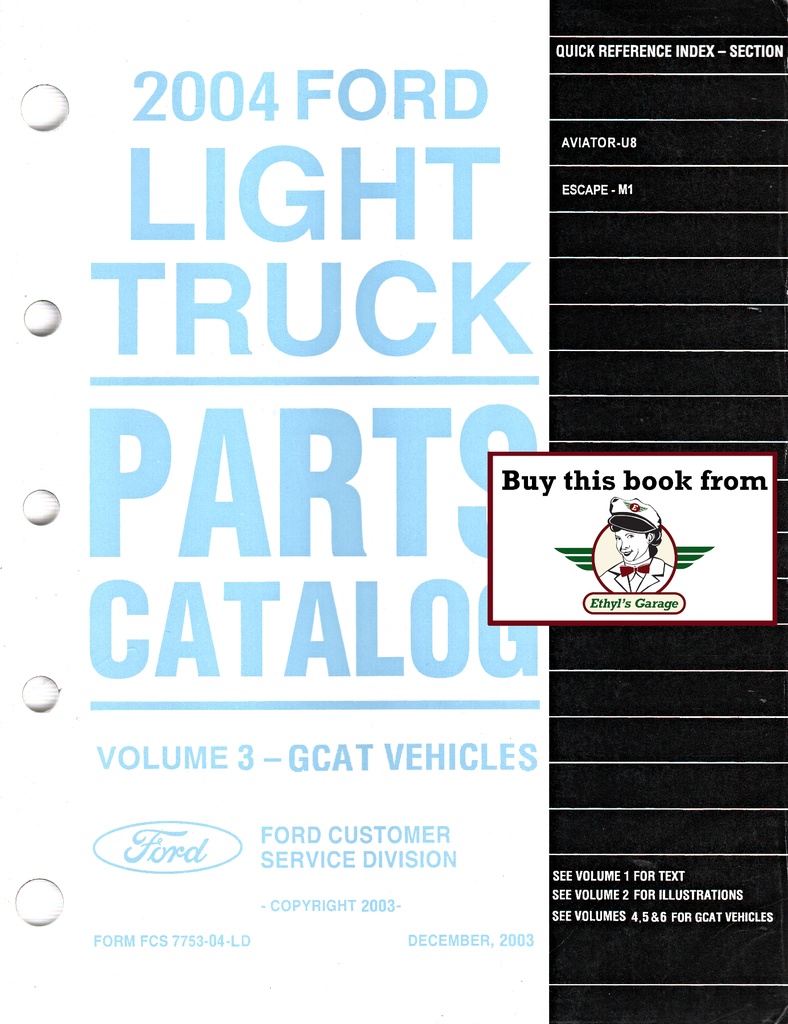 2004 Ford Truck Parts Catalog Vol. 3 Lincoln Aviator, Ford Escape
